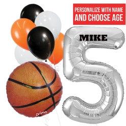 Basketball PERSONALIZED Name & single Digit Age Balloon Bouquet