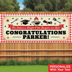 Gingham BBQ Grad PERSONALIZED Giant Vinyl Banner