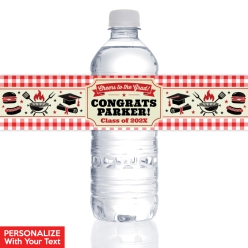 Gingham BBQ Party Grad PERSONALIZED VINYL Bottle Labels - 10 PK