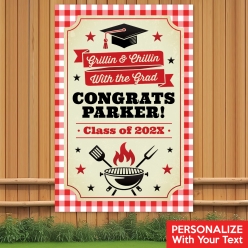 Gingham BBQ Grad Party PERSONALIZED Giant Vinyl Door Sign