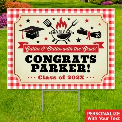 Gingham BBQ Grad Party PERSONALIZED Large Yard Sign