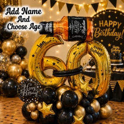 Black/Gold 2 Digit - 7 Ft Airfill Personalized Balloon Column