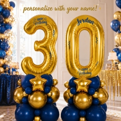 Age 30 Personalized Blue & Gold Airfill Balloon Column