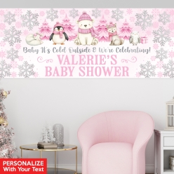 Baby It's Cold Outside Pink PERSONALIZED Giant Vinyl Banner