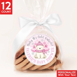 Baby It's Cold Outside Pink PERSONALIZED Favor Bags w/ Bows 12pk