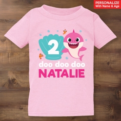 55% OFF: Shark Pink Personalized Name & Age Pink T-shirt