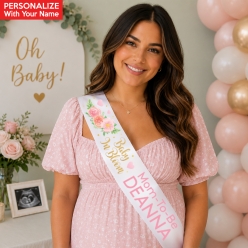 Baby in Bloom Floral Baby Shower Personalized White Satin Sash