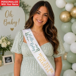 Greenery Baby Shower Personalized White Satin Sash
