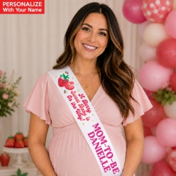 Berry Sweet Strawberry Baby Shower Personalized White Satin Sash