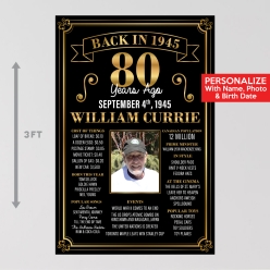80th Birthday 1945 Photo PERSONALIZED Vertical Banner