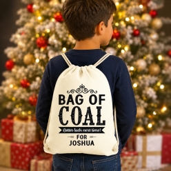 Bag of Coal Christmas Personalized Drawstring Backpack