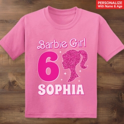 55% OFF: Barbie Silhouette Name & Age Personalized Pink T-shirt
