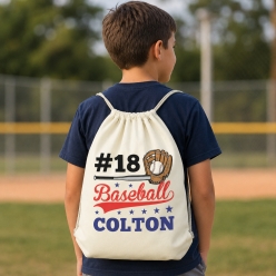 Baseball Name & Number Personalized Drawstring Backpack