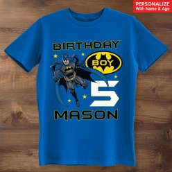 Batman Birthday Personalized Name & Age Blue T-shirt