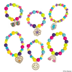 Charms Beaded CYO Bracelet Wood Craft Kit-6Pk