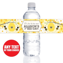 Bee 1st Bday PERSONALIZED VINYL Bottle Labels - 10 PK