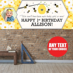 Bee 1st Birthday PHOTO PERSONALIZED Giant Vinyl Keepsake Banner