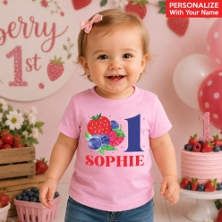 Berry 1st Personalized Name Light Pink T-shirt