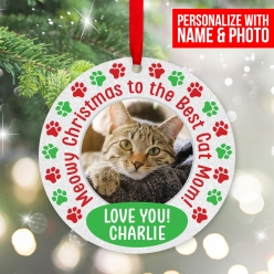 Best Cat Mom Personalized Photo Wood Ornament