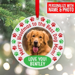 Best Dog Mom Personalized Photo Wood Ornament