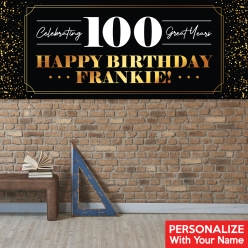 100th Bday Black & Gold PERSONALIZED Giant Vinyl Banner