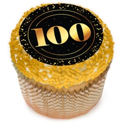 100th Bday Black & Gold Cupcake Icing Toppers 12pk