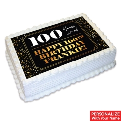 100th Bday Black & Gold Personalizable Edible Icing