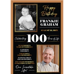 100th Bday Black & Gold PERSONALIZED Photo Door Sign