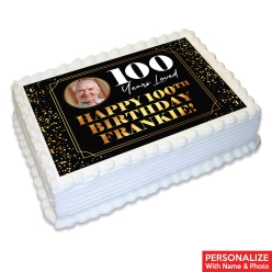 100th Bday Black & Gold Photo Personalizable Edible Icing