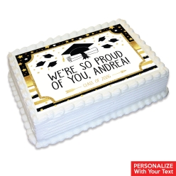 Gold and Black Grad Personalized Edible Icing