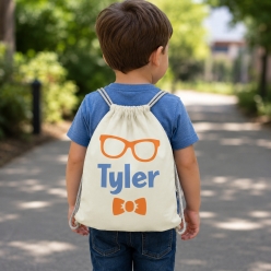 Blippi Bow Tie Personalized Drawstring Backpack