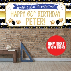 Blue & Gold 60th Bday PERSONALIZED Giant Vinyl Keepsake Banner