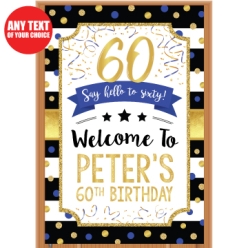 Blue & Gold 60th PERSONALIZED Giant Vinyl Keepsake Door Sign