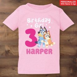 55% OFF: Bluey Name & Age Birthday Personalized Pink T-shirt