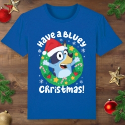 Bluey Christmas Bluey Wreath Blue T-shirt