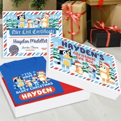 *PERSONALIZED Bluey Christmas Eve Box w/ Blue Shirt