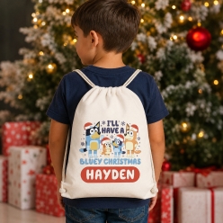 Bluey Christmas Personalized Drawstring Backpack