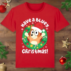 Bluey Christmas Bingo Wreath Red T-shirt