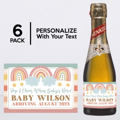 Neutral Rainbow Custom Mini Champagne Bottle Labels 6pk