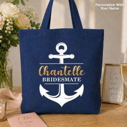 Nautical Bridesmate Personalized BIG 41cm Blue Cotton Tote