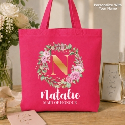 Floral Bridesmaid Personalized 41cm Pink Cotton Tote
