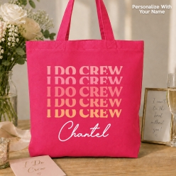 I Do Crew Bridal Personalized BIG 41cm Pink Cotton Tote