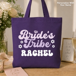 Purple Bride's Tribe Personalized BIG 41cm Cotton Tote Bag