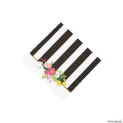 Black & White Striped Bridal Shower Beverage Napkins-16Pk