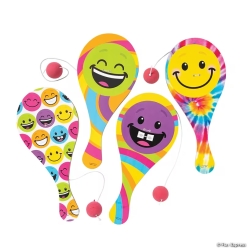 Smile Face Wood Paddle Ball Games-8Pk