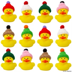 Yellow Rubber Ducks in Knit Stocking Caps-12Pk
