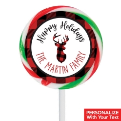 Buffalo Plaid Christmas PERSONALIZED Lollipops - 12 Pk