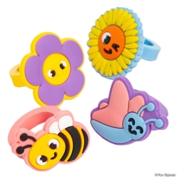 Garden Gang Flower, Bee & Butterfly Rubber Rings-24Pk