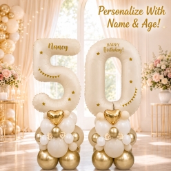 *Two Digit Personalized White & Gold Airfill Balloon Column Kit