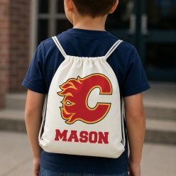 Calgary Flames Personalized Drawstring Backpack